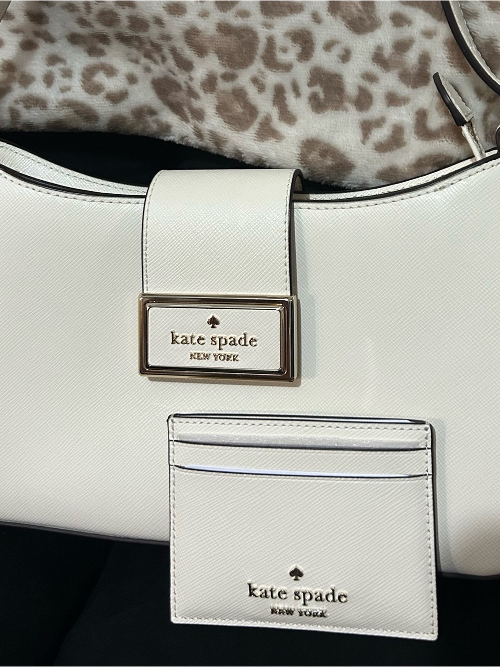 kate spade Cream Saffiano Leather Shoulder Bag with Plaque - Picture 5 of 7